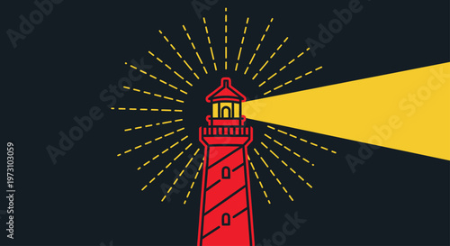 Foto Red lighthouse emitting a bright yellow beam against a dark background
