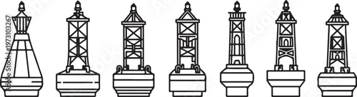 Set of lighthouse illustrations with varying styles and details Vector