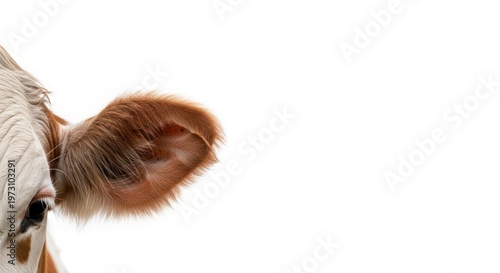Cow Ear Closeup on White Background.