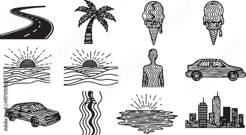 Various species of birds and an insect with detailed feather patterns Vector