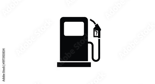 A minimalist black silhouette depicts a gas pump against a stark white background representing fuel services and automotive infrastructure high quality professional detailed modern