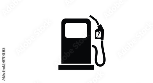 A minimalist black silhouette depicts a gas pump showcasing its rectangular body and curved fuel nozzle on a white background high quality professional detailed