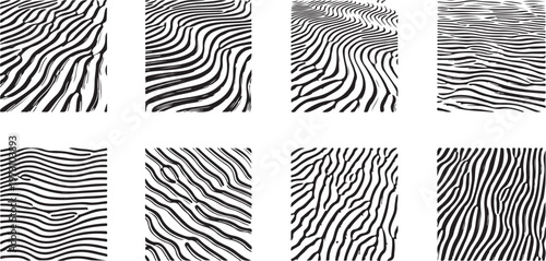 Intricate black and white line patterns with various wave and zigzag designs Vector