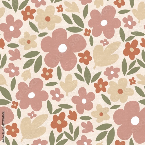 Quadro su tela Soft floral design with large flowers and leaves in muted tones for textile and decorative use
