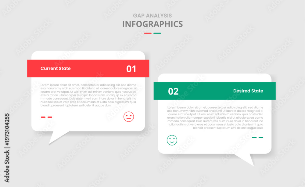 Fototapeta premium GAP analysis comparison for infographic with drop shadow style with discussion commentary box with bold header two point list information