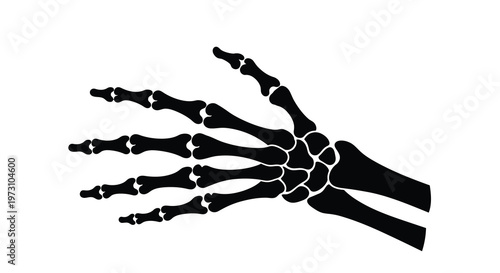 A stark black silhouette depicts a human hand s skeletal structure showcasing the bones of the wrist palm and fingers high quality professional detailed