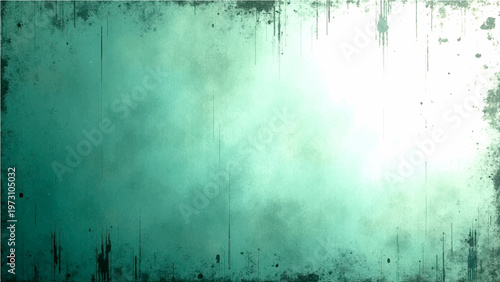 Vector Vintage Grunge Teal texture gradient looks rustic with abstract frame border, background has blurred misty smoky feels and film grain shows decay