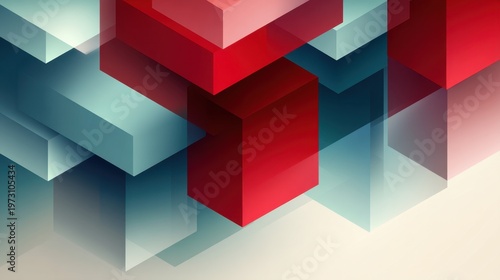 Abstract Geometric Composition with Red and Blue Transparent Cubes Overlapping in a Modern Artistic Design for Background Use