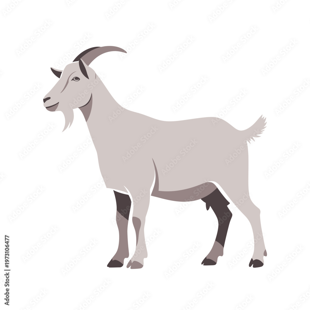 Fototapeta premium Stylized Goat Illustration - Farm Animal Icon on White Background
