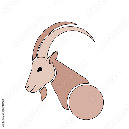 Stylized Capricorn zodiac sign illustration, majestic goat head with curved horns, modern minimalist graphic design