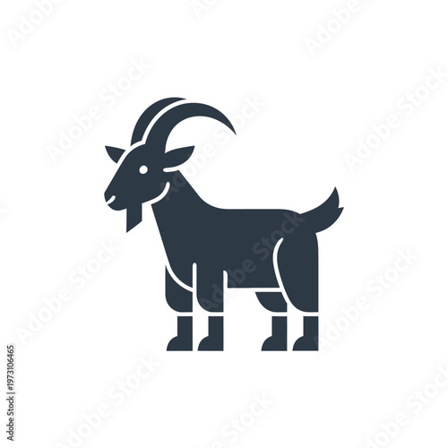 Stylized Dark Blue Goat Icon Silhouette Standing Isolated on White Background