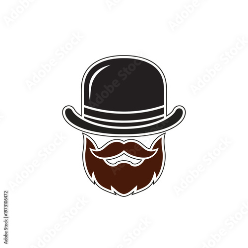 Stylized Gentleman Avatar: Black Bowler Hat, Brown Beard, and Moustache Icon