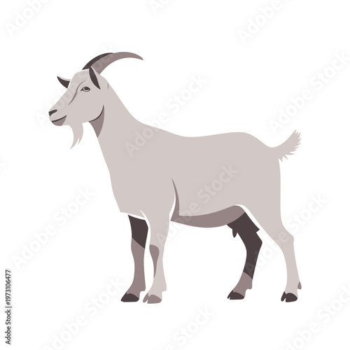 Stylized Goat Illustration - Farm Animal Icon on White Background