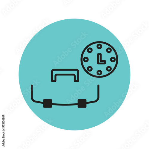 Minimalist Black Briefcase and Clock Icon on Teal Background