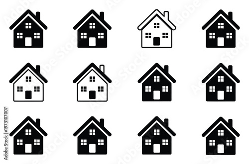 Black and White House Icon Vector Illustration