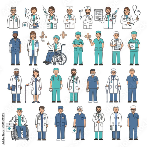 Diverse Medical Professionals Collection: Doctors, Nurses, Wheelchair User, Medical Staff