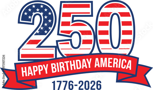 USA 250th Anniversary Celebration Logo with Patriotic American Flag Design