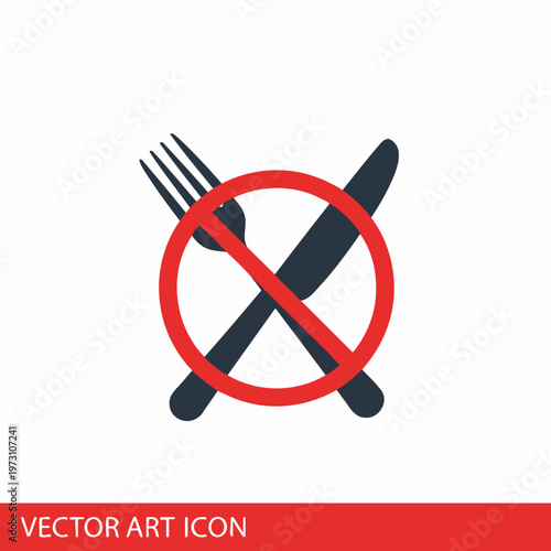 No food icon, fork and knife crossed out, prohibition sign, vector illustration