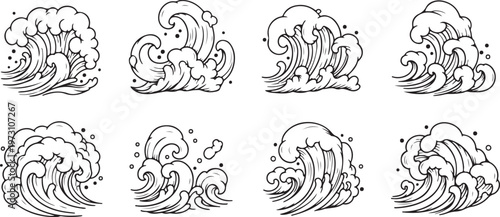 Sketch series of eight detailed lion head illustrations in profile view Vector