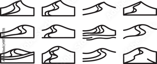 Collection of 12 black and white line drawings featuring various hand gestures Vector