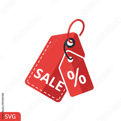 Red Sale Tags with Percentage Symbol, Shopping Discount Labels