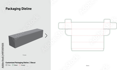 Long Box Packaging Dieline Rectangular Tube Carton Die Cut Template