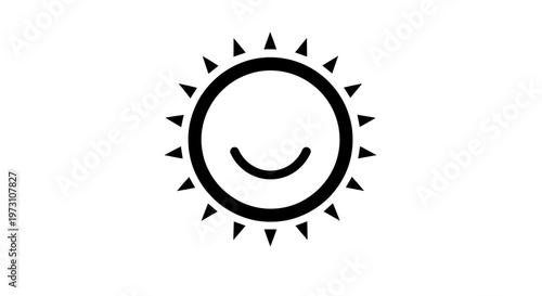 Stylized black sun with a smiley face and pointy rays on white