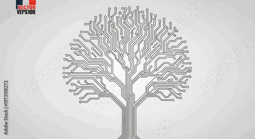 A stylized tree of circuits on a gray background