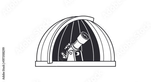 An illustration of a telescope observing the night sky through a dome at an observatory.