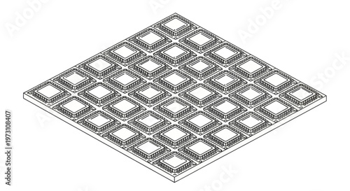 Isometric array of multiple integrated circuits on a grid