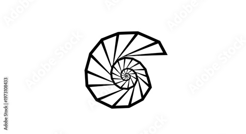 Geometric spiral with sharp, angular segments, creating a sense of depth