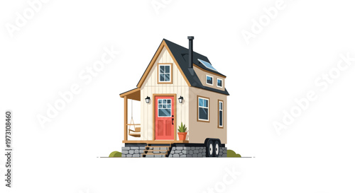 Charming Tiny Home on Wheels with Porch Swing and Red Door Exemplifying Sustainable Living Options