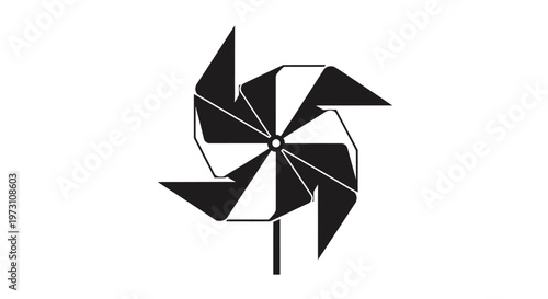 Graphic of a black and white pinwheel on a stick