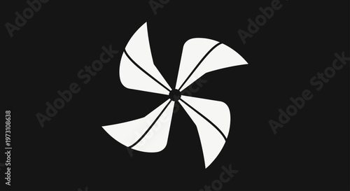 Abstract white pinwheel pattern with curved blades on a black background
