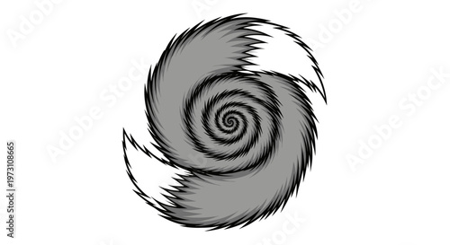Grey furry spiral vortex with spiky edges and white tips