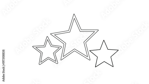 Simple black and white outline illustration featuring three distinct stars of varying sizes, commonly representing ratings, quality, success, and excellence.