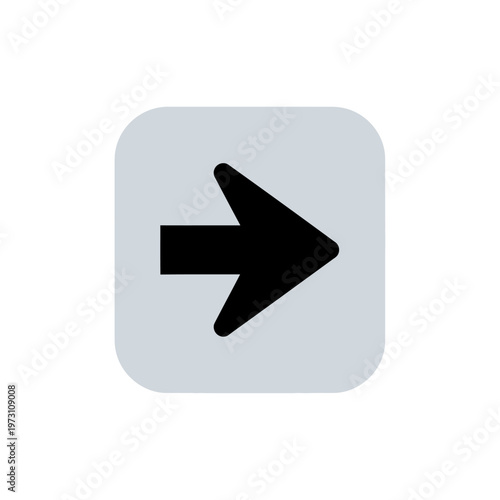 Black arrow icon pointing right on a light grey square background, next direction symbol