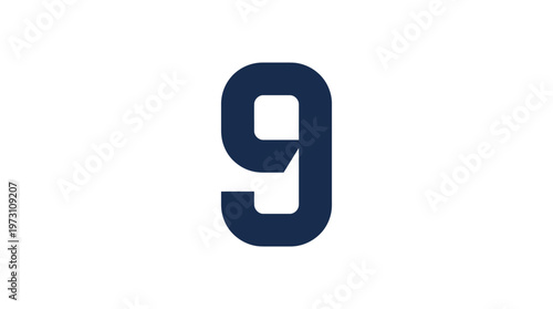 Number 9 in Navy Blue on White Background