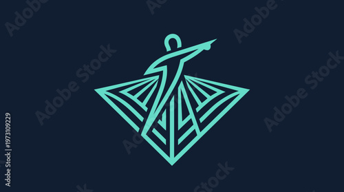 Abstract Geometric Figure Pointing Forward On Dark Background