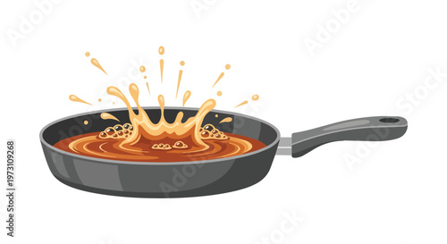 Vigorous Culinary Splash in Frying Pan Capturing Dynamic Cooking Action