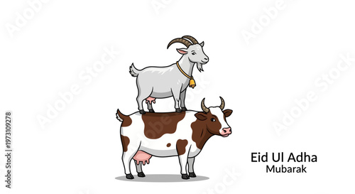 Two goats standing together outdoors on Eid Ul Adha Mubarak celebration
