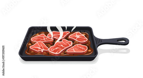 A steaming cast iron skillet showcases perfectly seared steaks, promising a delicious and satisfying culinary experience for any meat lover