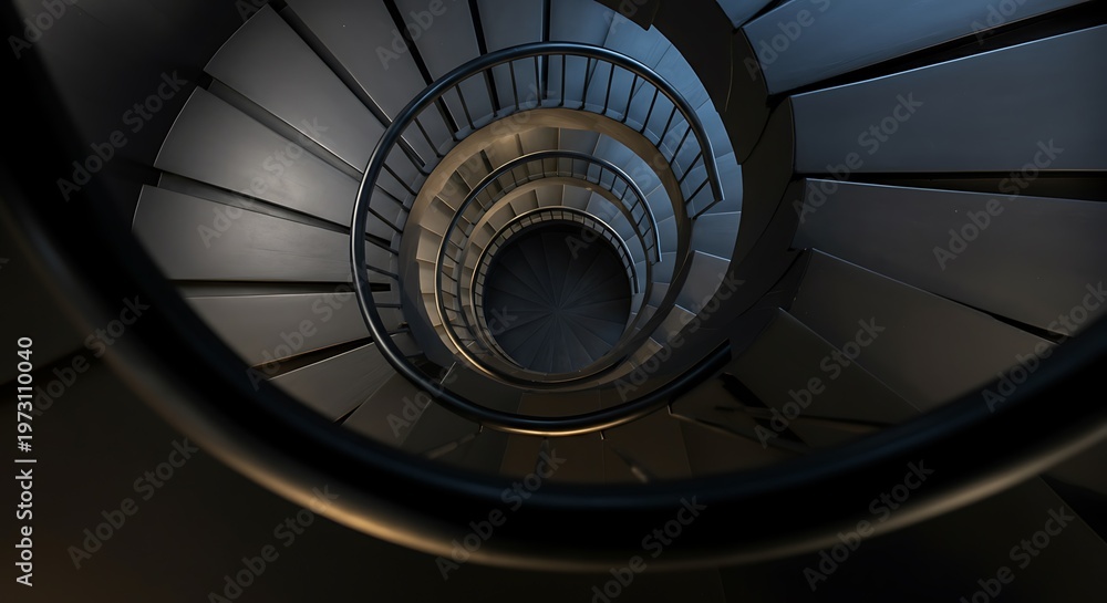 Fototapeta premium Spiral Staircase Design in a Modern Building Offering a View From the Top Down to the Bottom of the Steps