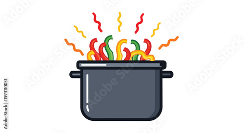 Vibrant Bell Peppers Simmering in a Pot with Wisps of Steam Evaporating into the Air, Culinary Freshness Captured