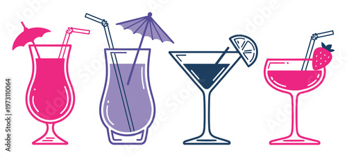 Colorful Cocktail Drinks Vector Illustration