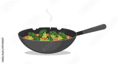 Steaming Broccoli in a Wok with Savory Sauce, a Healthy and Delicious Meal Preparation
