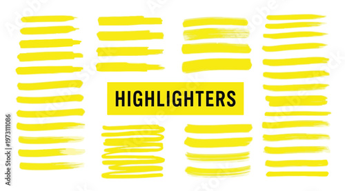 Fotografija Set of yellow highlighter brush strokes
