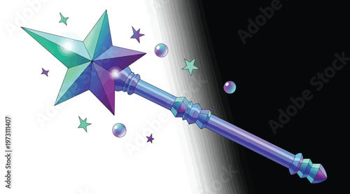 Magical wand with a colorful star topper and floating sparkles