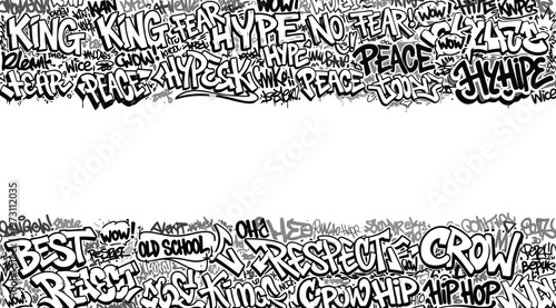 Graffiti wall background with urban street art tags and lettering