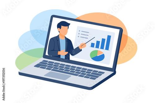 Online Business Presentation and E-Learning Webinar on Laptop